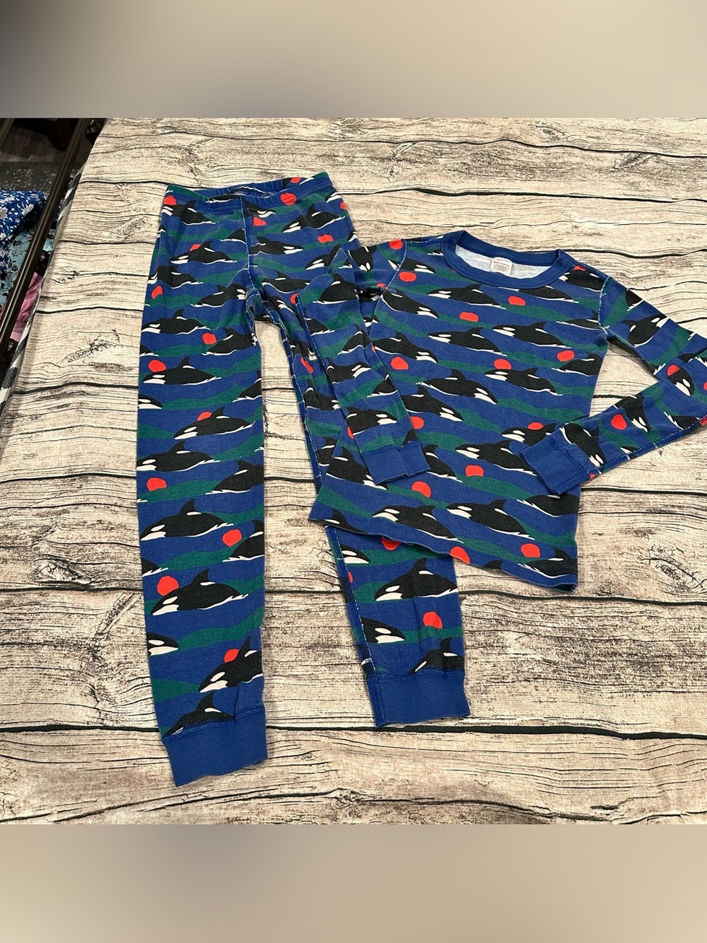 Hanna Andersson organic Unisex Kids Blue Orca Print Pajamas Size 8